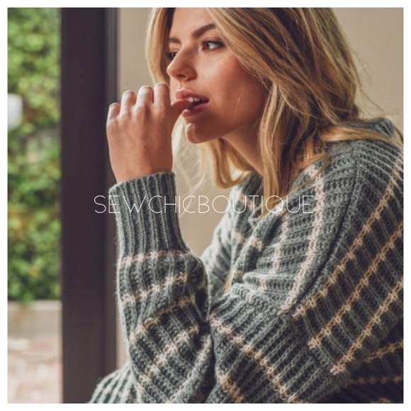 Last one!! Sage Cozy Bulky Striped Warm Sweater - Picture 6 of 6
